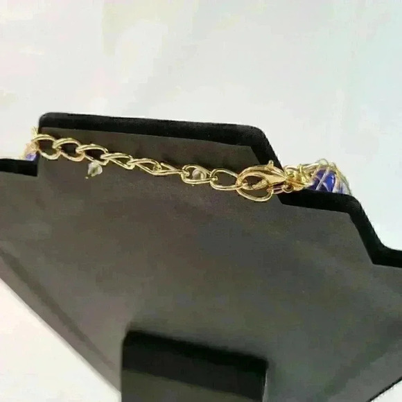 Handmade adjustable necklace and earring set in art wire Color Blue - Picture 7 of 10